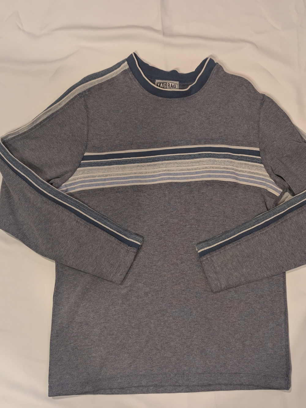 90's Vintage Tag Rag Heather Blue Striped Long Sleeve Tee Mens Medium